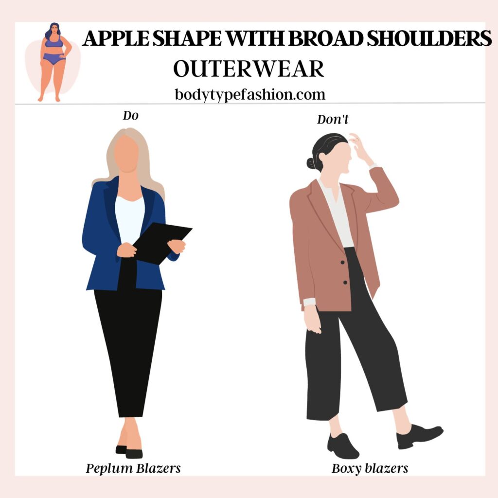 How to dress apple shape with broad shoulders