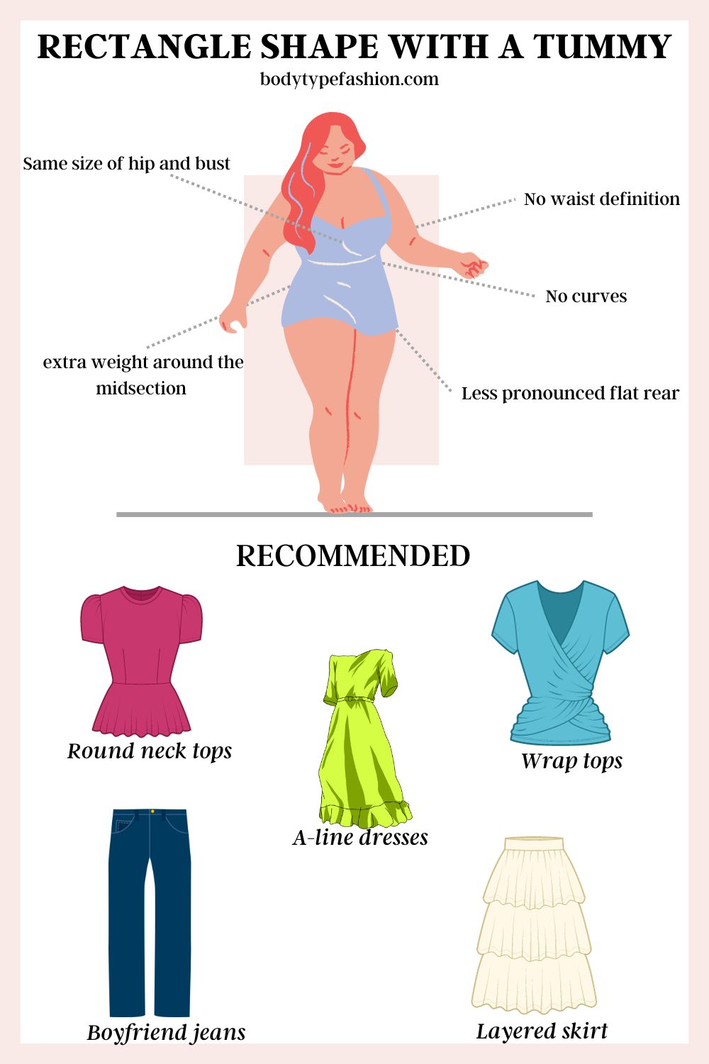 How to Dress Rectangle Shape with a Tummy - Fashion for Your Body Type