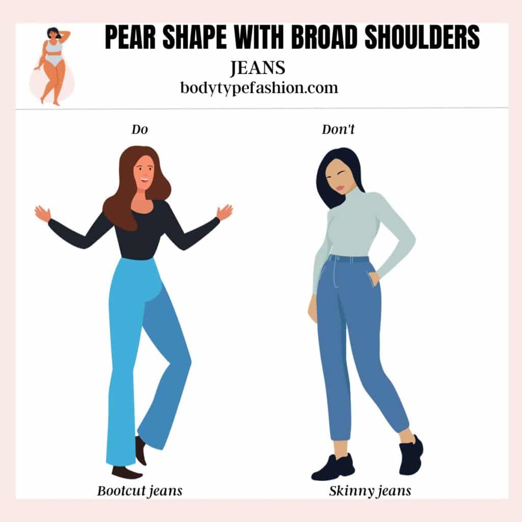 How to dress Pear shape with broad shoulders